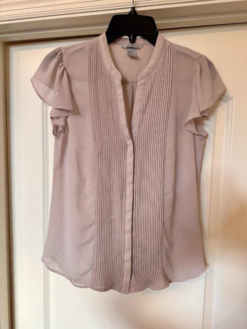 H&M - Beige Chiffon Pleated Sheer Sleeve Blouse - Great condition!